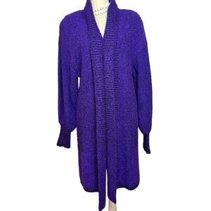 Vintage 80s SideEffects Boucle Knit Longline Lilac Balloon Sleeve Cardigan